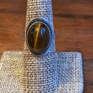 Handcrafted vintage piece from Israel. Sterling silver and tiger eye-modernist!
